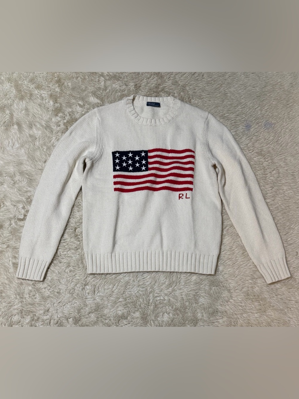 Polo Ralph Lauren USA American Flag Crewneck Sweater Jumper - Size Medium